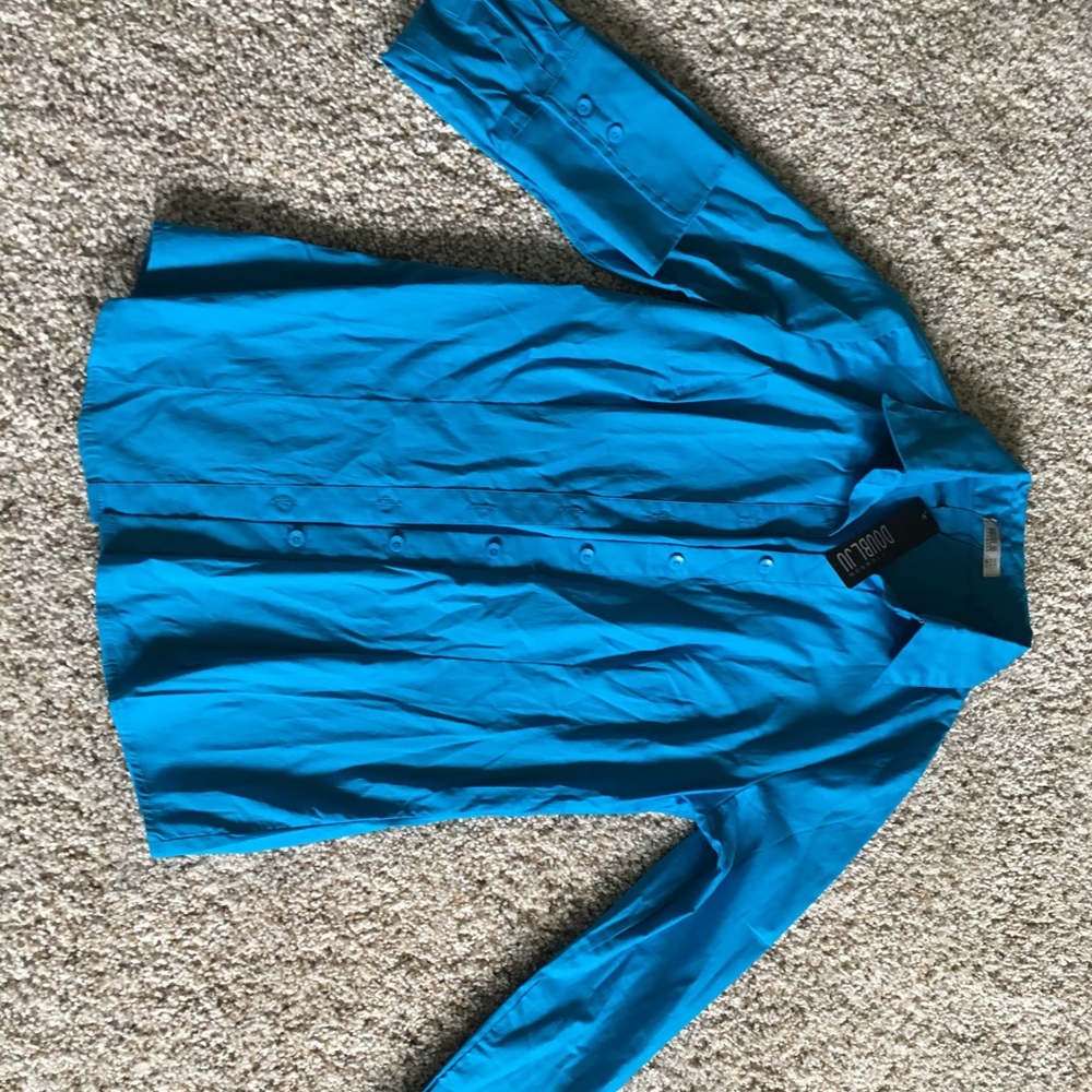 teal blue button up shirt